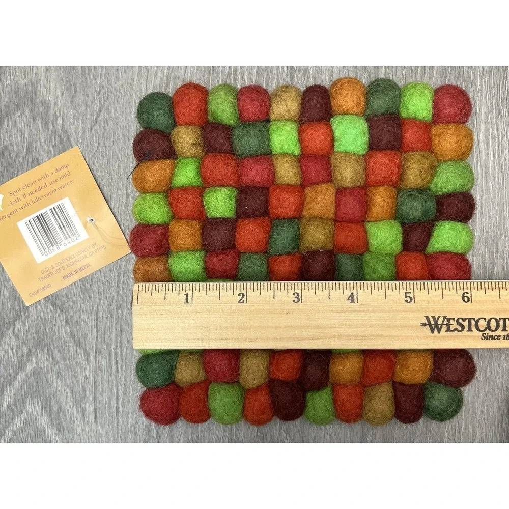 Trader Joe's Handcrafted Felted Wool Trivet Multicolor‎ Square Hot Pad Mat Decor